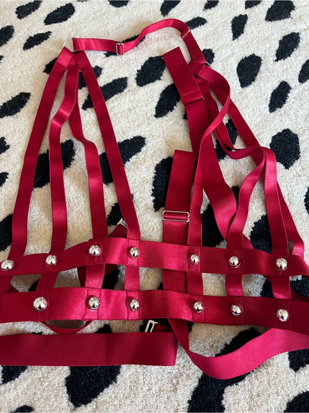 Unique deep red body bust harness